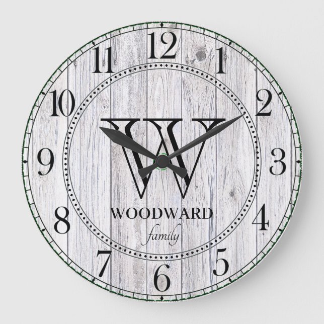 Rustikales Holzschiff Bauernhof Personalisiert Große Wanduhr (Vorderseite)