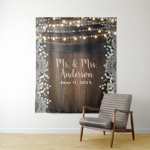 Rustikales Holzschiff Lights Lace & Gipskraut Wandteppich