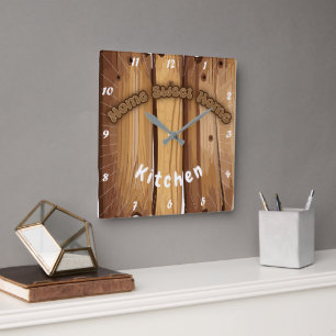Rustikales Holzschild Quadratische Wanduhr