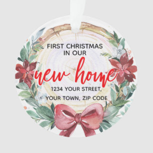 Rustikales Holzstück Slice & Poinsettia Wreath Ne Ornament