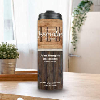 Rustikales Holzton Geschäftslogo Thermotumbler Thermosbecher
