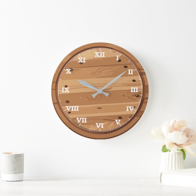 Rustikales Holzzeichen Große Wanduhr (Zuhause)