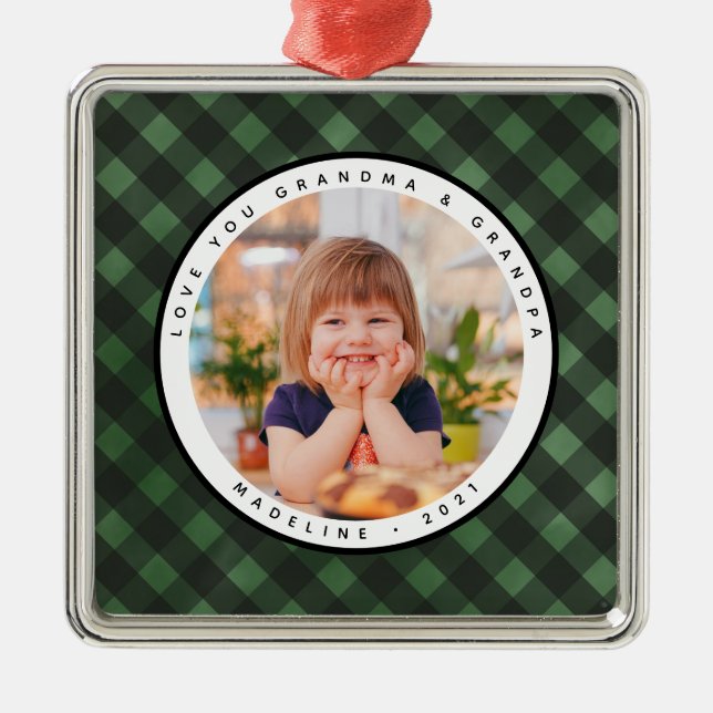 Rustikales Homespun Country Foto Großeltern Ornament Aus Metall (Vorne)