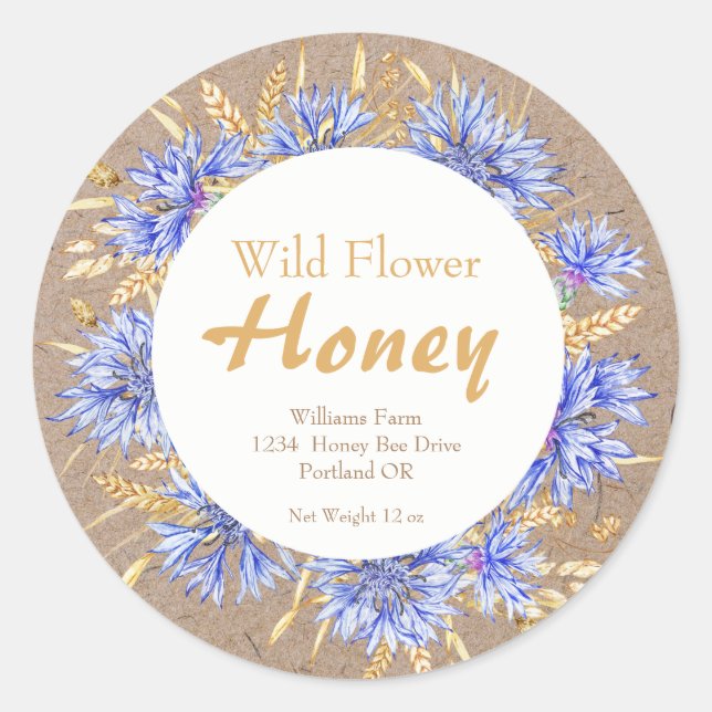Rustikales Honey Jar Apiary Label | Wildblume Hone Runder Aufkleber (Vorderseite)