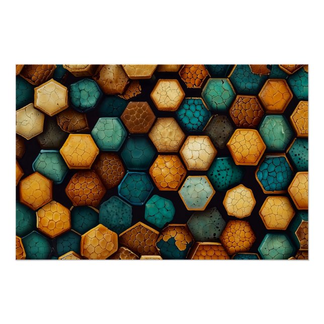 Rustikales Honeycomb Textured Abstrakt Art Poster (Vorderseite)