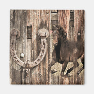 Rustikales Horseshoe auf Stallholz Magnet
