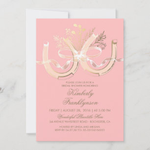 Rustikales Horseshoe Gold Pink Brautparty Einladung