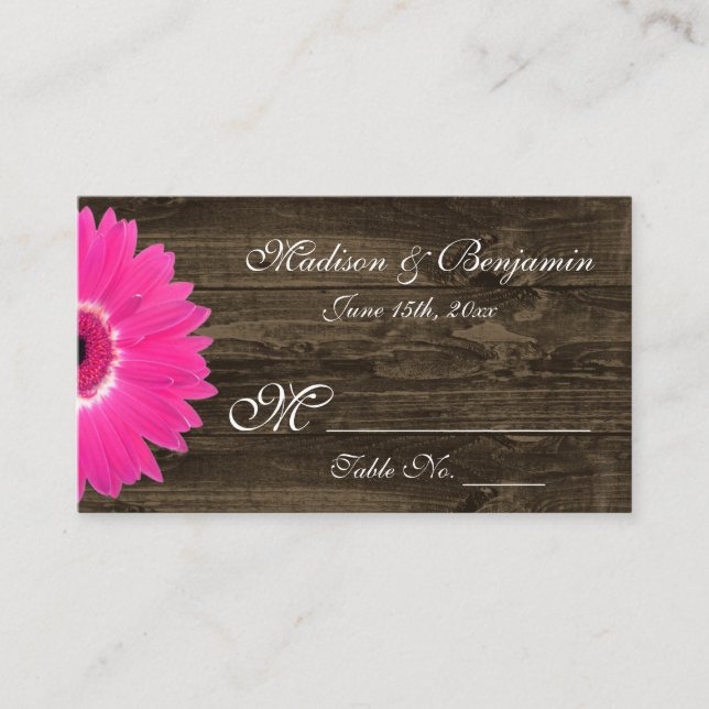 Rustikales Hot Pink Gerber Daisy Wedding Platzkart Platzkarte (Vorderseite)