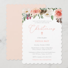 Rustikales Hübsch Peach Floral Girl Christening Pa Einladung