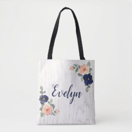 Rustikales Hübsches Marineblau, Peach floral Perso Tasche