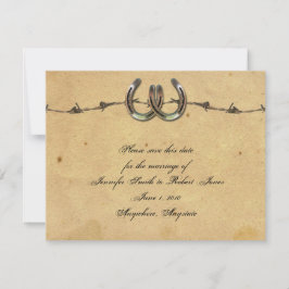 Rustikales Hufeisen Save the Date gegrillt