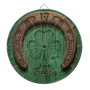 Rustikales Hufeisen zum Personalisieren Irish Luck Dartscheibe