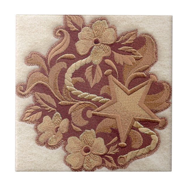 rustikales Hufeisencowboy-Westernland mit Blumen Fliese (Vorderseite)
