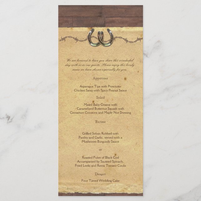 Rustikales Hufeisenmenü mit Barbed Wire Menükarte (Vorderseite)