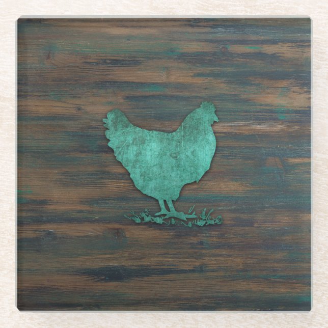 Rustikales Huhn (aquamarin) Glasuntersetzer (Vorderseite)