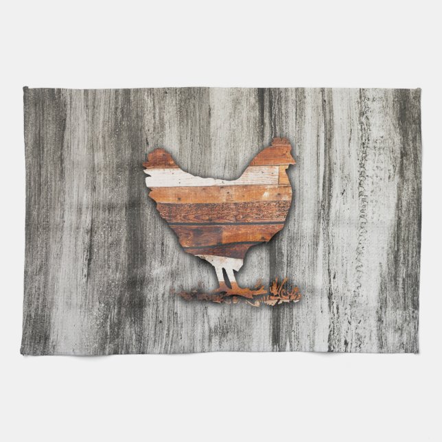 Rustikales Huhn (Brown) Geschirrtuch (Horizontal)