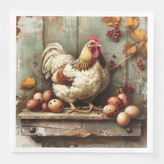 Rustikales Hühnchen-Coop-Papier Napkin Serviette (Vorderseite)