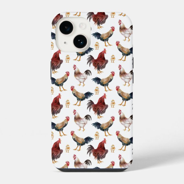 Rustikales Hühnermuster iPhone 14 Hülle (Rückseite)