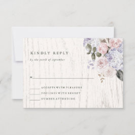 Rustikales Hydrangea Floral | White Wood Wedding RSVP Karte