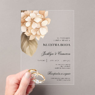 Rustikales Hydrangea mit Ringspanischer Hochzeit Acryleinladungen