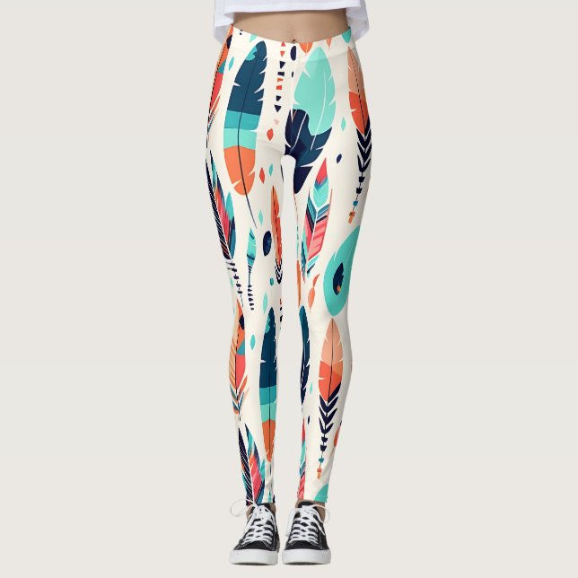 Rustikales Ikat Leaf Muster Leggings (Vorderseite)