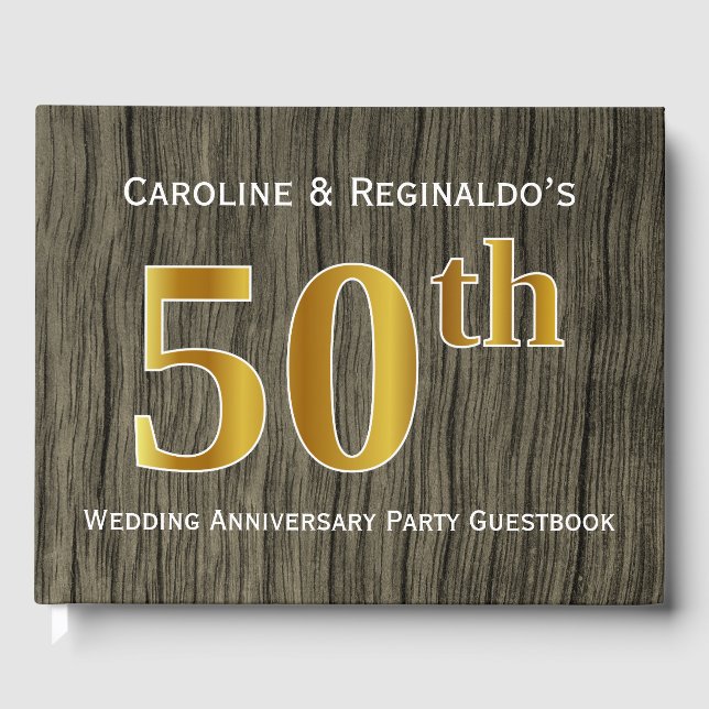 Rustikales, Imitats Gold 50. Hochzeitsjubiläum Par Gästebuch (Vorderseite)