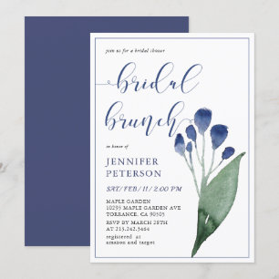 Rustikales Indigo Blue Blume Bridal Brunch Einladu Einladung