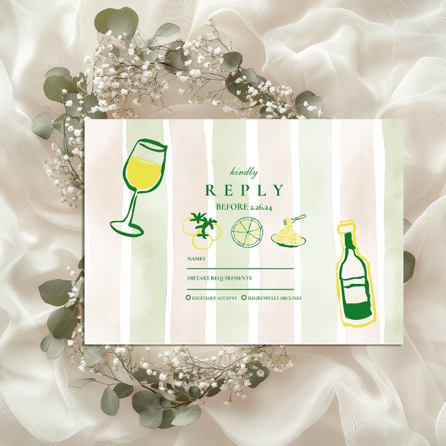 Rustikales italienisches Essen Hochzeit Wasserfarb RSVP Karte (Von Creator hochgeladen)