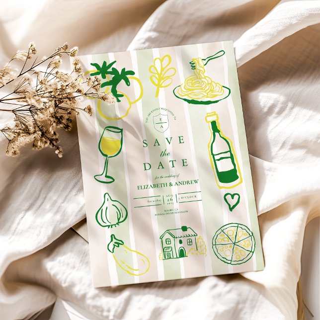 Rustikales italienisches Essen Hochzeit Wasserfarb Save The Date (Von Creator hochgeladen)