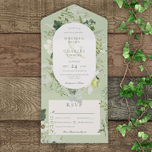 Rustikales Ivy Ferns & Greenery Sage Green Dinner All In One Einladung