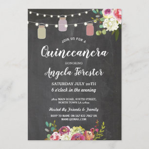 Rustikales Jars Quinceanera Party Chalk Flora Bele Einladung