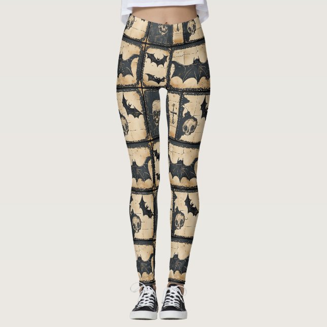 Rustikales Jeans-Halloween-Patchwork-Muster Leggings (Vorderseite)