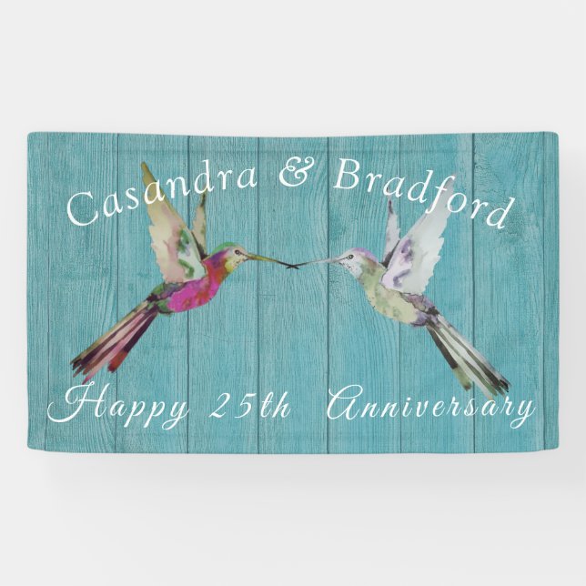 Rustikales Jubiläum Hummingbird Aquamarin Blue Woo Banner (Horizontal)