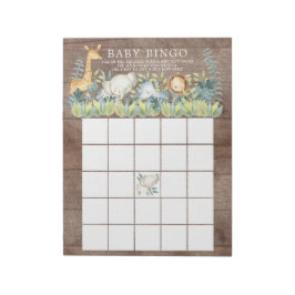 Rustikales Jungle Animals Baby Dusche Bingo Spiel Notizblock