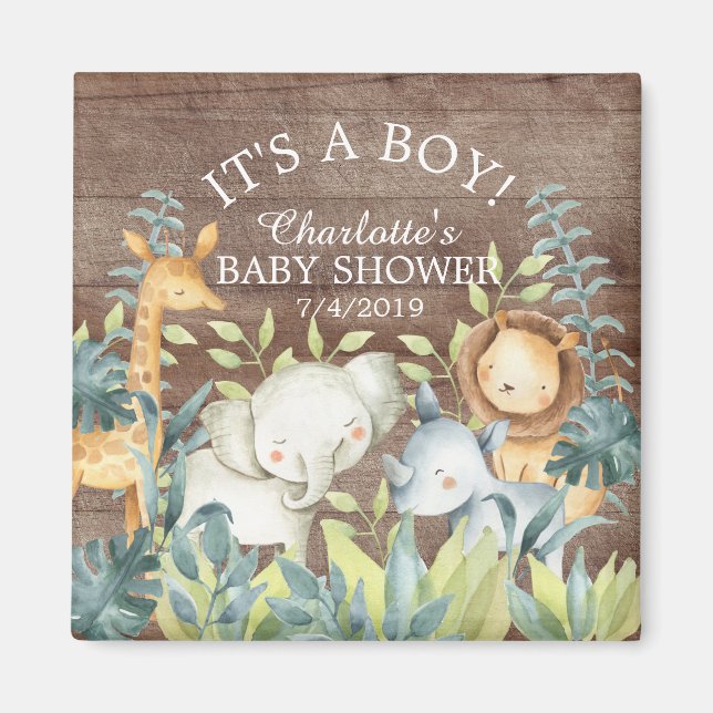 Rustikales Jungle Animals Baby Dusche Gefallen Mag Magnet (Vorne)