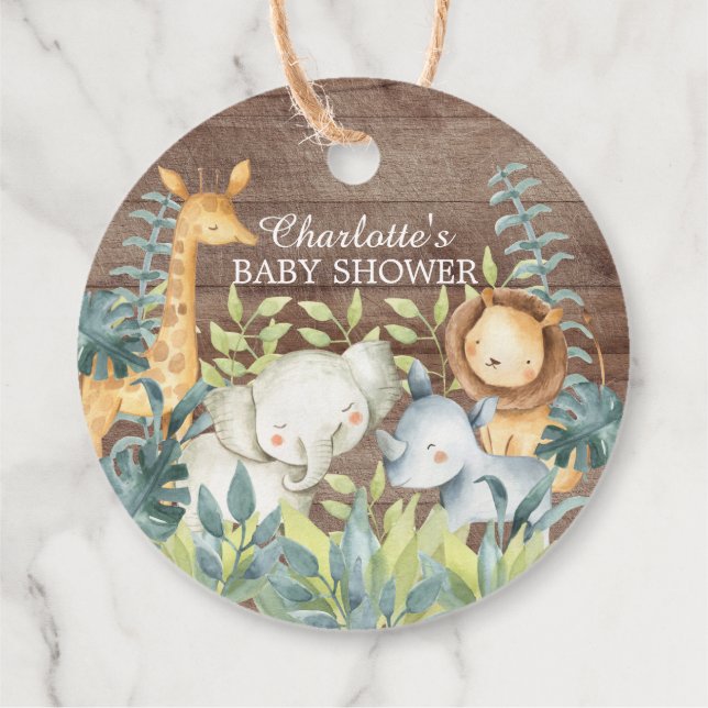 Rustikales Jungle Baby Dusche Gefallen Geschenktag Geschenkanhänger (Rückseite)