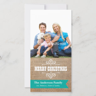 Rustikales Jute mit Teal-Banner Foto Weihnachten
