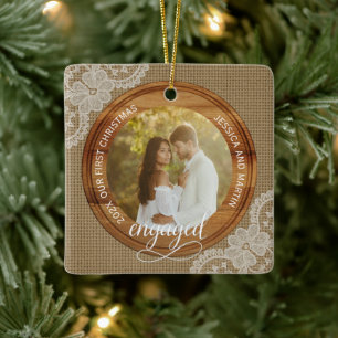 Rustikales Jute und Spitze Erstes Weihnachten verl Keramikornament