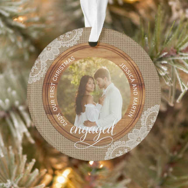 Rustikales Jute und Spitze Erstes Weihnachten verl Ornament (Baum)