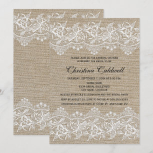 Rustikales Jute und Spitzen-Look Brautparty Einladung