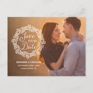 Rustikales Kalligraphie-Foto Save the Date Ankündigungspostkarte