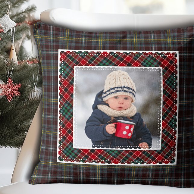 Rustikales Kariert Holiday Foto Kinder Kissen (Rustic Plaid Holiday Photo Kids Throw Pillow)