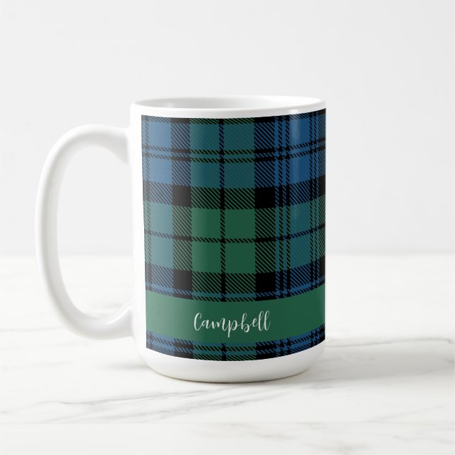 Rustikales Kariertes Campbell Tartan-Skript Kaffeetasse (Links)