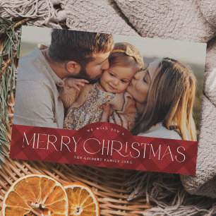 Rustikales Kariertes Foto Frohe Weihnachten