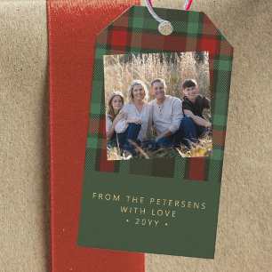 Rustikales kariertes Foto Weihnachten Familienurla Geschenkanhänger