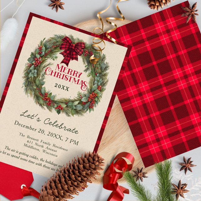 Rustikales Kariertes Grün Bauernhof Weihnachten Einladung (Von Creator hochgeladen)
