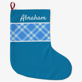 Rustikales Kariertes Muster Himmelblau individuell Großer Weihnachtsstrumpf