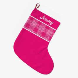 Rustikales Kariertes Muster Rosa individuelle Name Großer Weihnachtsstrumpf