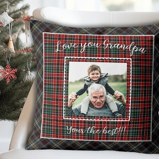 Rustikales Kariertes Opa-Foto-Geschenk Kissen