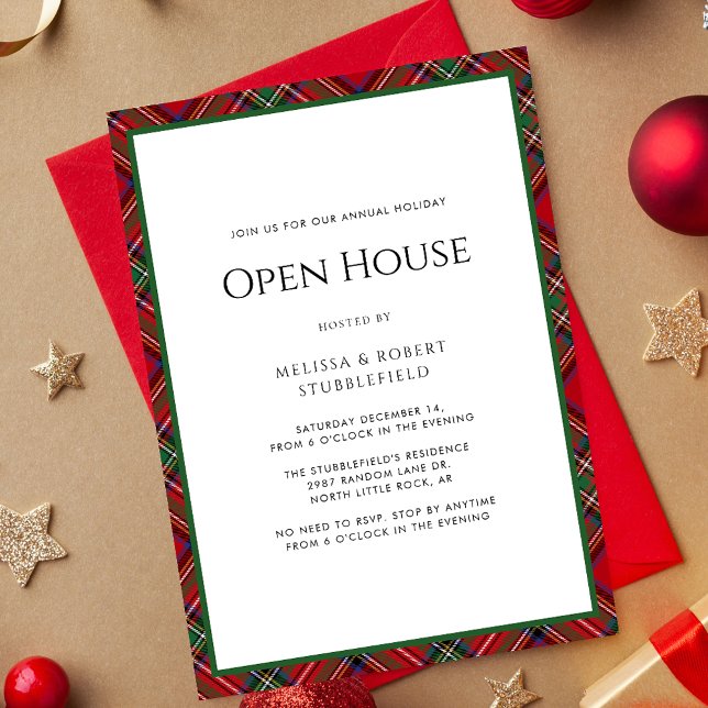 Rustikales Kariertes Open House Tartan Weihnachts- Einladung (Rustic Plaid Christmas Open House Invitation)